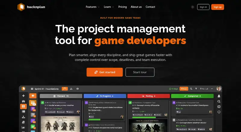 The HacknPlan homepage