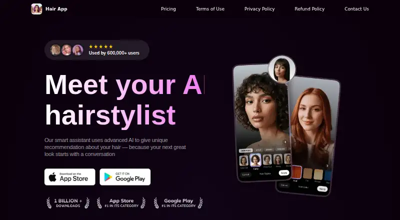 The HairApp homepage