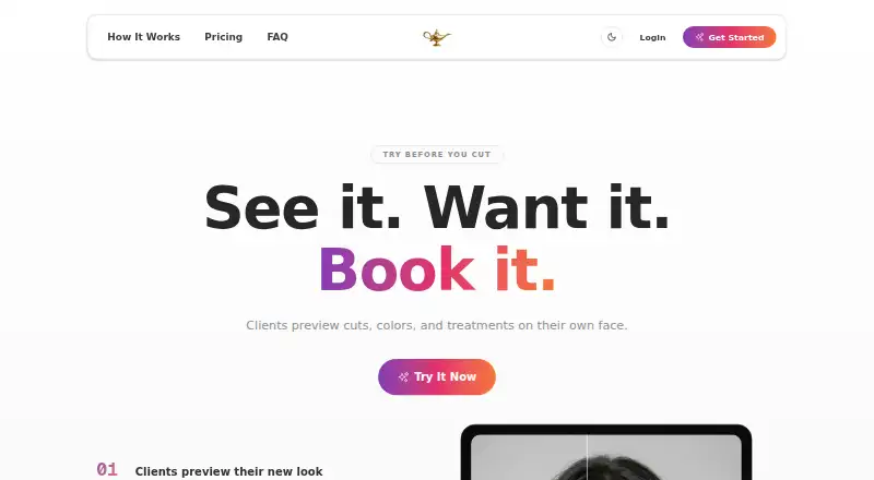The HairGenie homepage