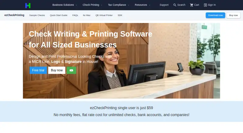 The ezCheckPrinting homepage