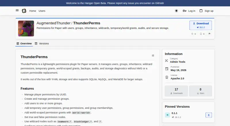 The ThunderPerms homepage