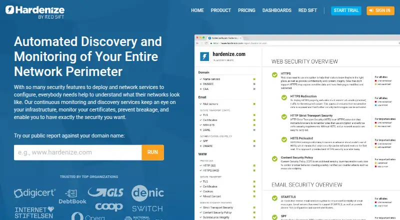 The Hardenize homepage