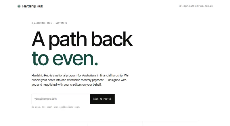 The Hardship Hub homepage