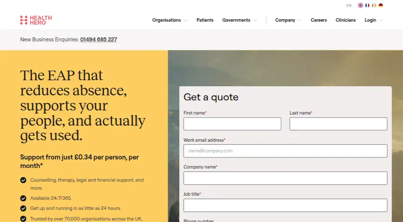 The HealthHero EAP homepage