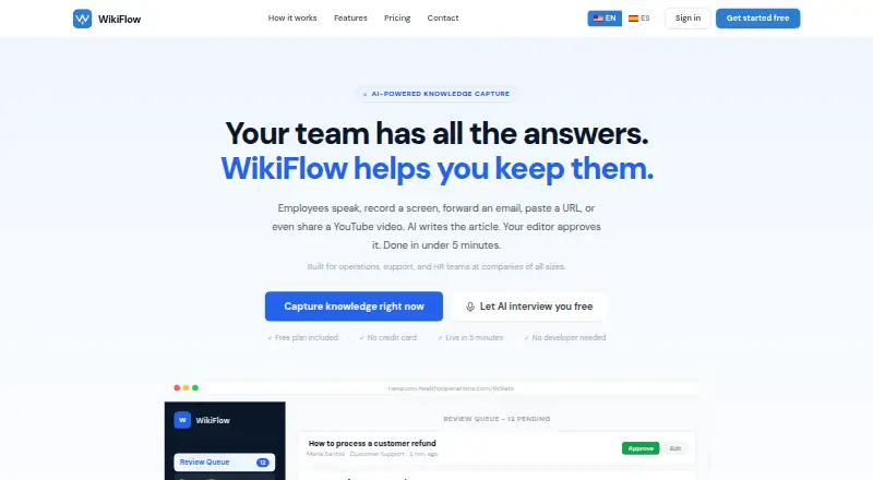 The WikiFlow homepage