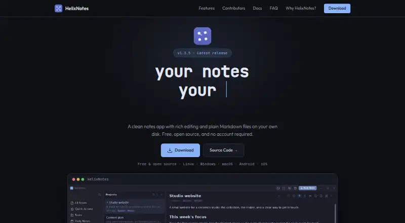 The HelixNotes homepage