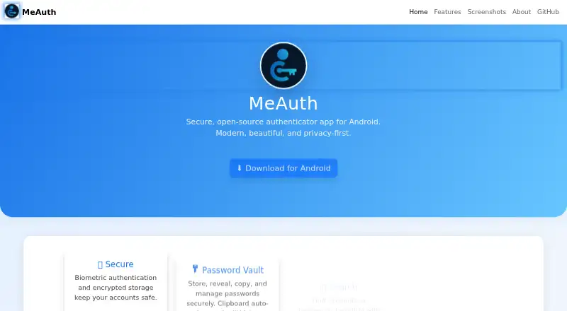 The MeAuth homepage