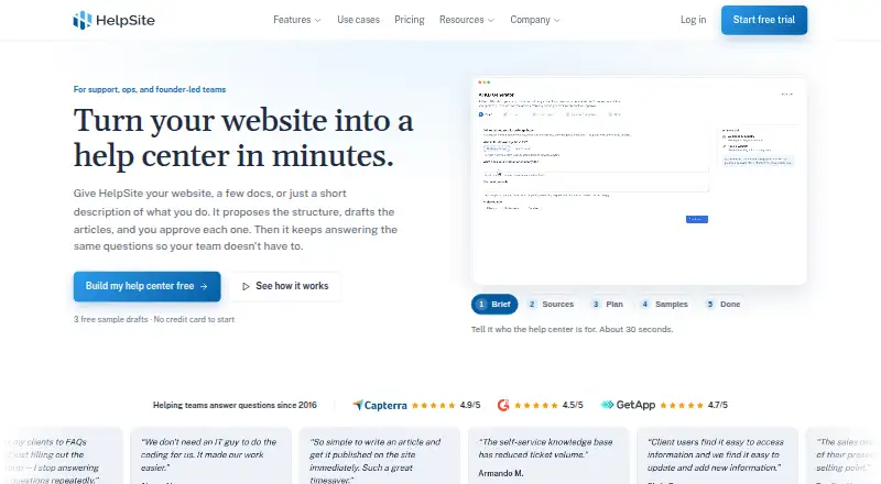 The HelpSite homepage