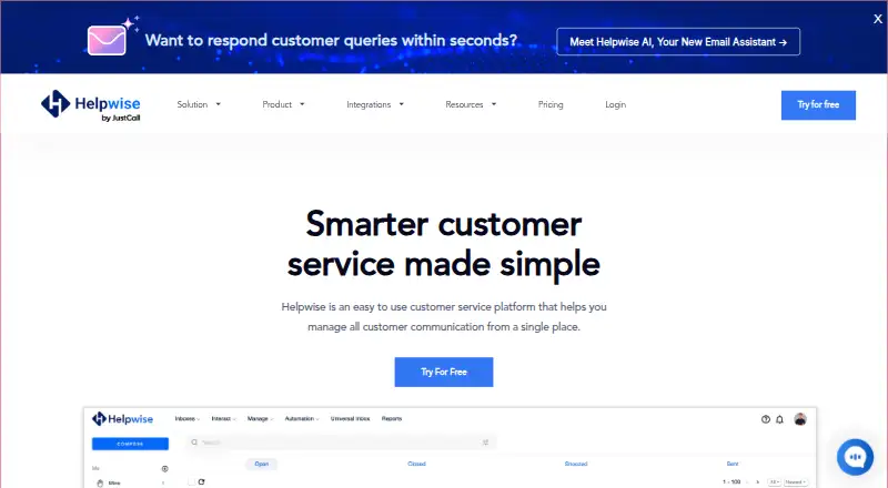 The Helpwise homepage