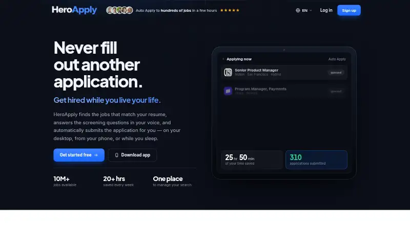 The HeroApply homepage