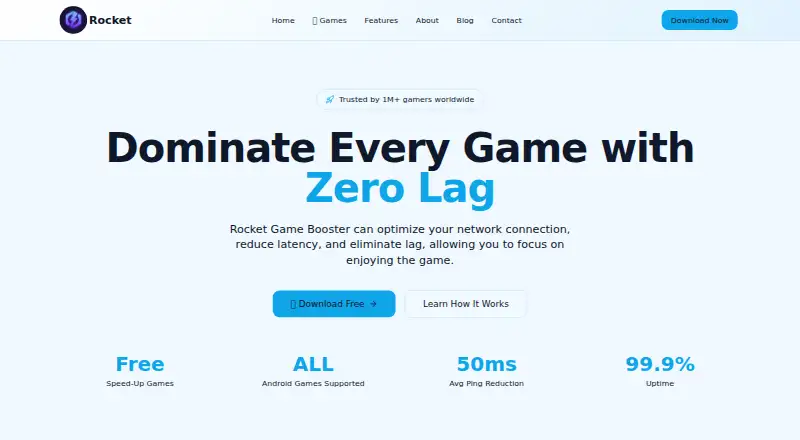 The Rocket Game Booster homepage