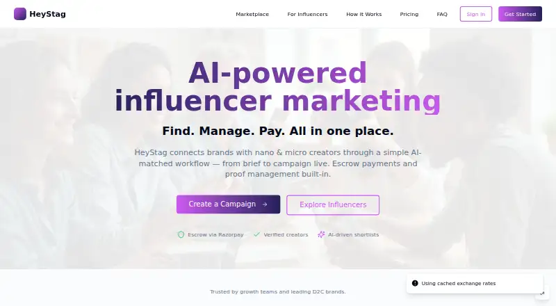The HeyStag homepage