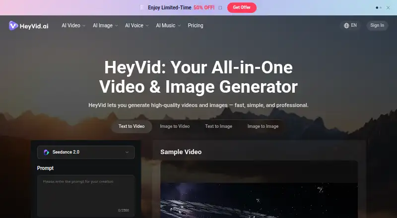 The HeyVid homepage