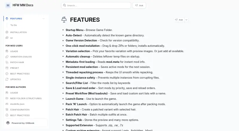 The HFW Mod Manager homepage