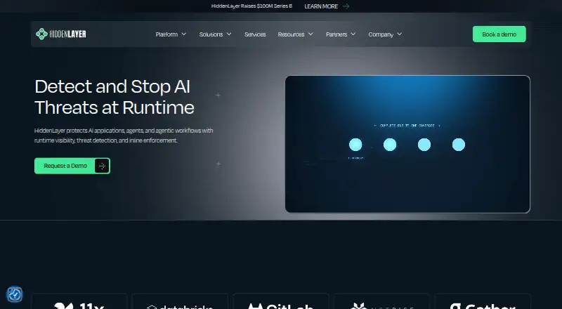 The HiddenLayer AI Runtime Security homepage