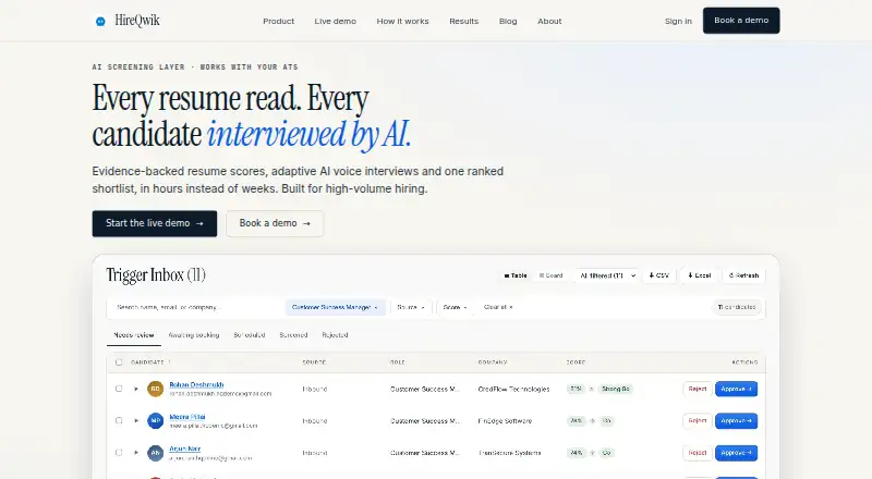 The HireQwik homepage