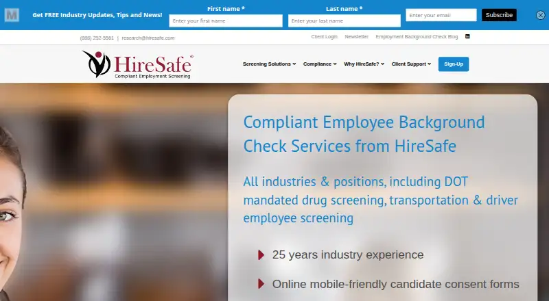 The HireSafe homepage