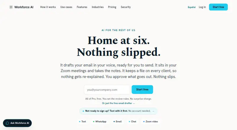 The Workforce AI Email Drafter homepage