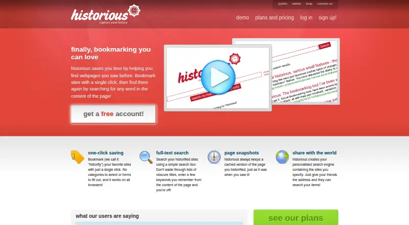 The Historious homepage