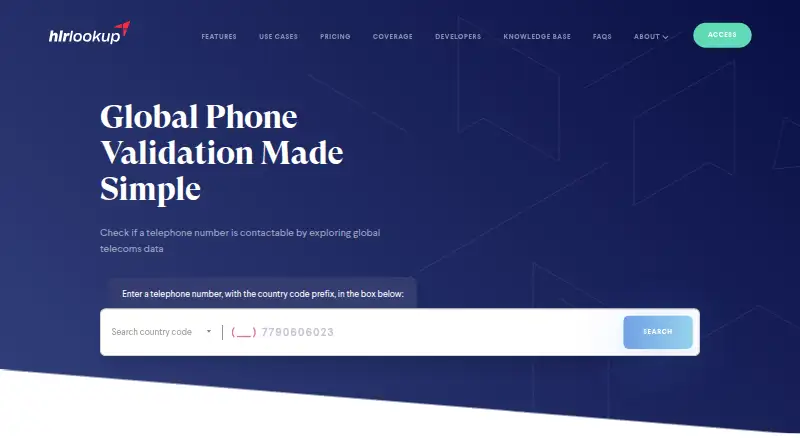 The HLR Lookup homepage