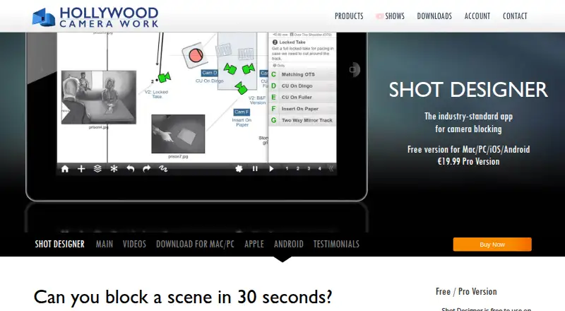 The Shot Designer homepage