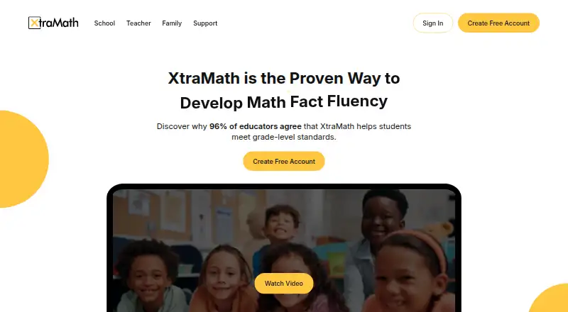 The XtraMath homepage