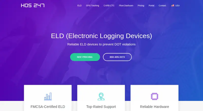 The HOS247 ELD homepage