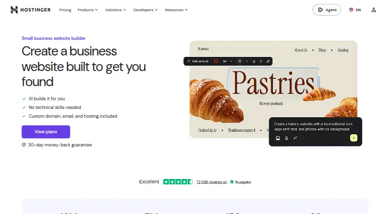 The Hostinger Website Builder homepage