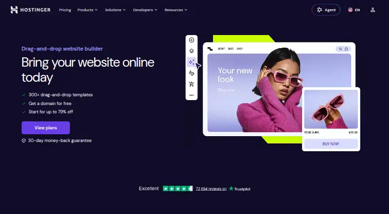 The Hostinger Website Builder homepage