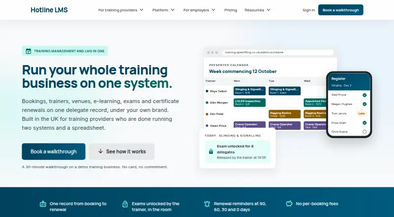 The Hotline LMS homepage