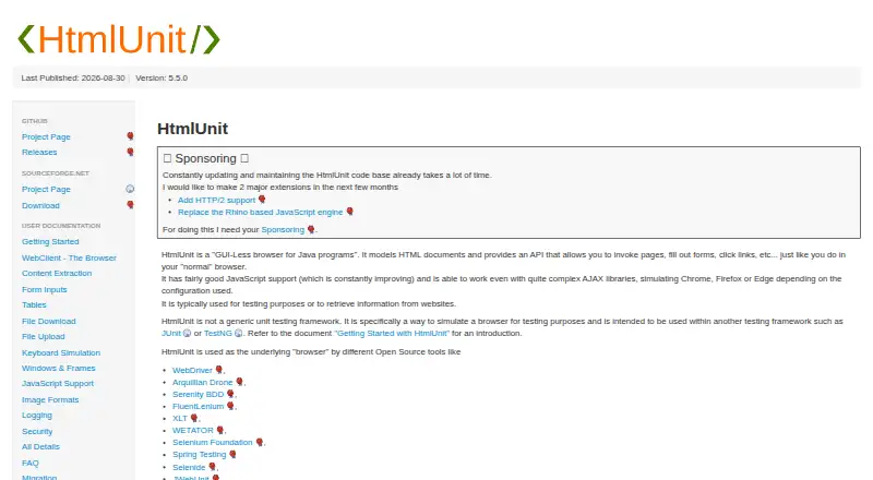 The HtmlUnit homepage