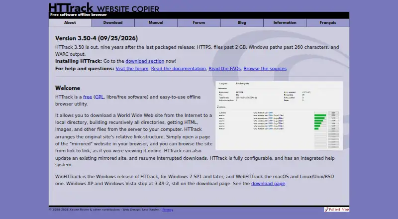 The HTTrack homepage