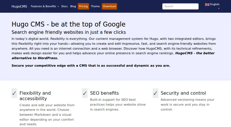 The HugoCMS homepage