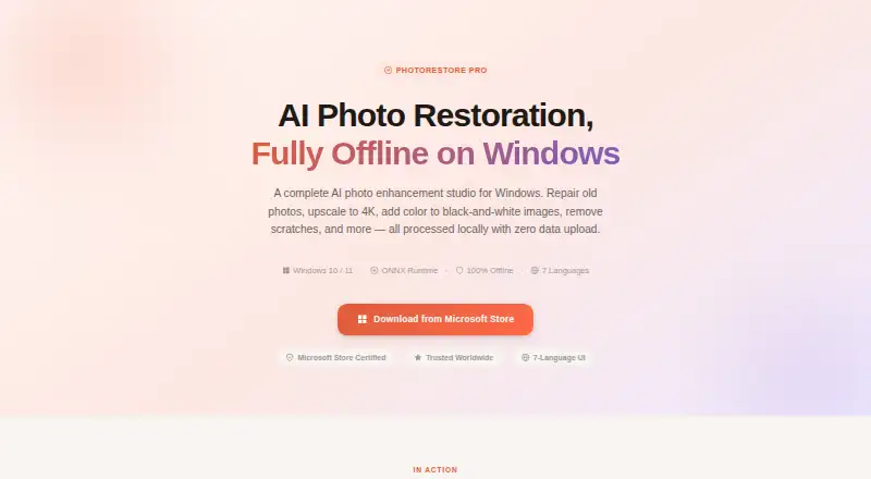 The PhotoRestore Pro homepage