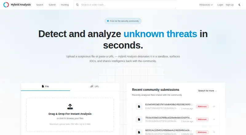 The Hybrid Analysis homepage