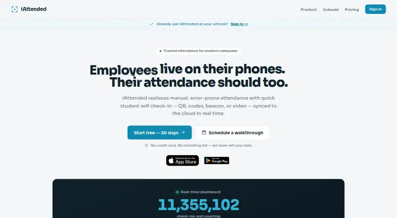 The iAttended homepage