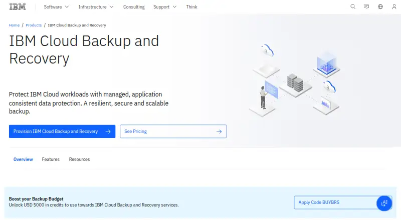 The IBM Cloud Backup and Recovery homepage