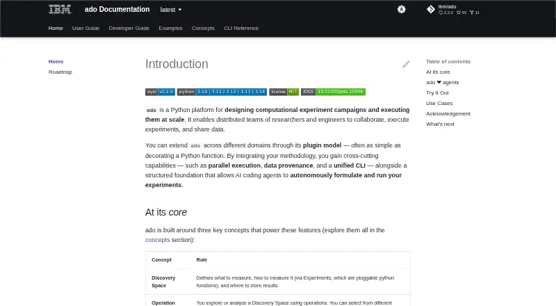 The ado homepage
