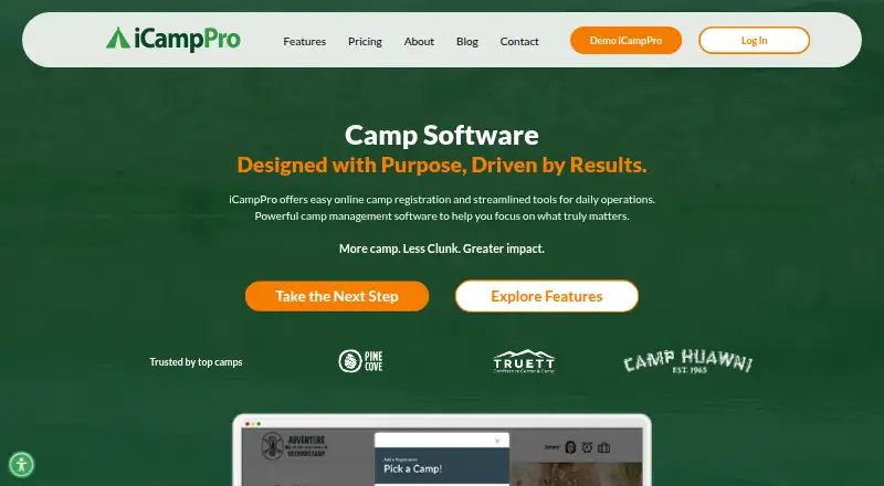 The iCampPro homepage