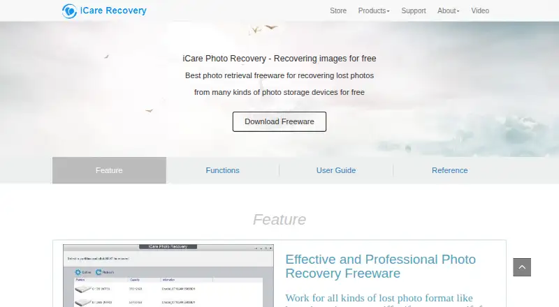 The iCare Photo Recovery homepage