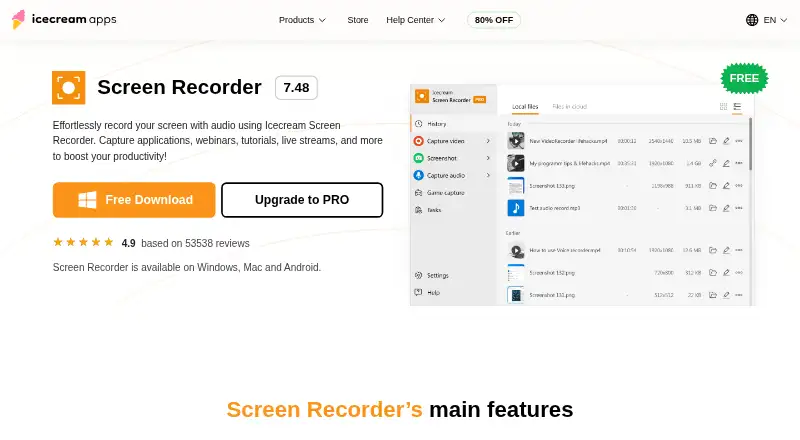 The Icecream Screen Recorder homepage