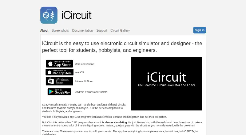The iCircuit homepage