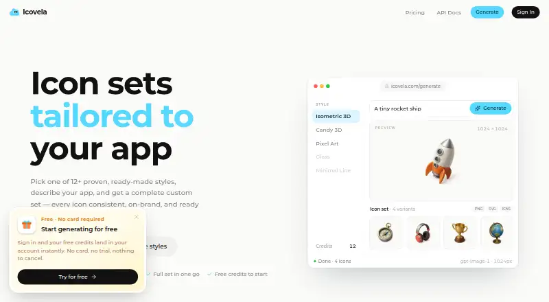 The Icovela homepage