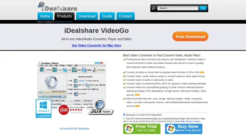 The iDealshare VideoGo homepage