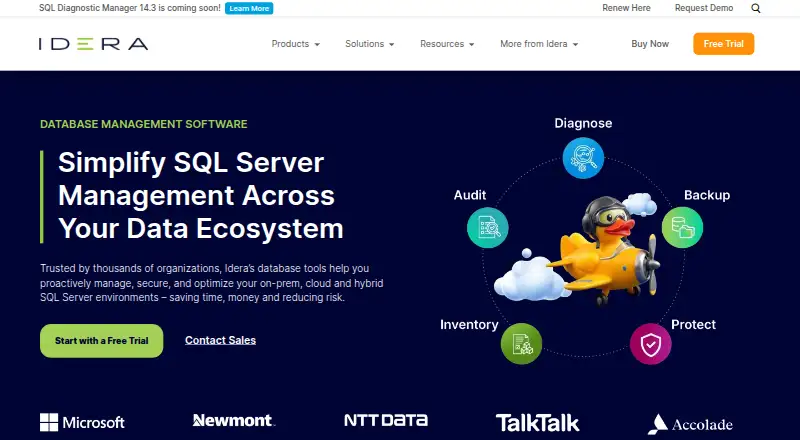 The IDERA SQL Diagnostic Manager homepage