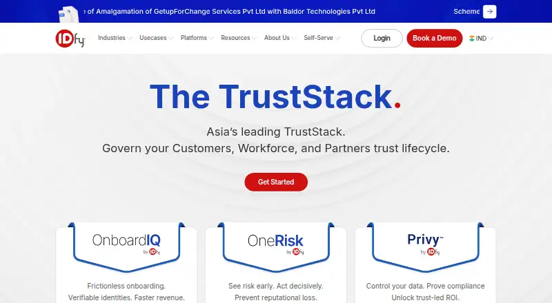 The IDfy KYC Verification homepage