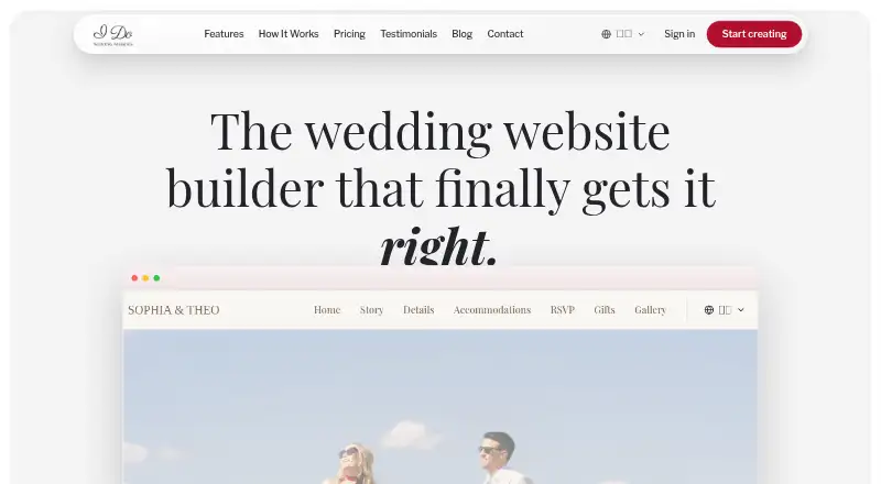 The I Do! Wedding Websites homepage
