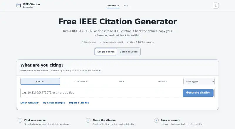The IEEE Citation Generator homepage