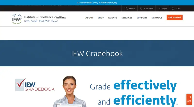 The IEW Gradebook homepage