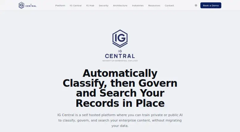 The IG Central homepage